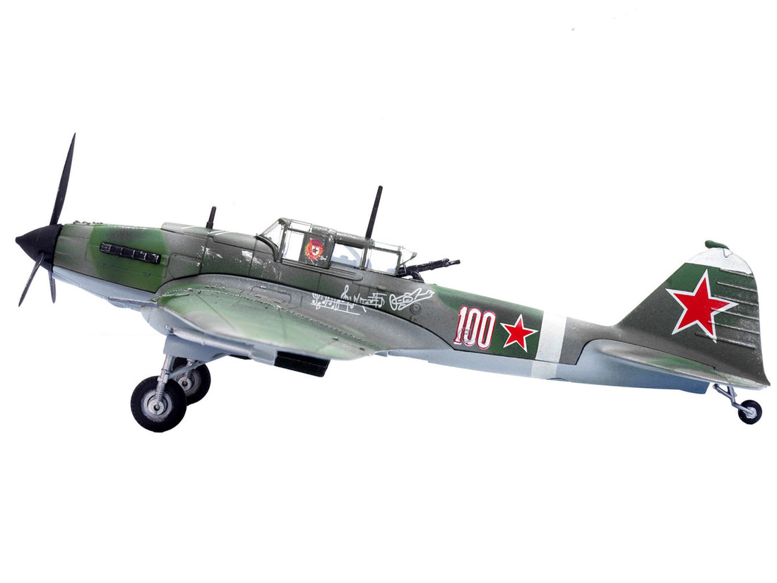 Ilyushin IL-2M3 Sturmovik Aircraft #100 Green Camouflage "Piloted by Vasily Emelyanenko" Soviet Air Force 1/72 Diecast Model Airplane by Legion-1