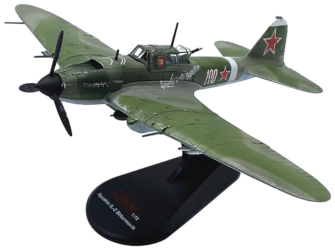 Ilyushin IL-2M3 Sturmovik Aircraft #100 Green Camouflage "Piloted by Vasily Emelyanenko" Soviet Air Force 1/72 Diecast Model Airplane by Legion-3