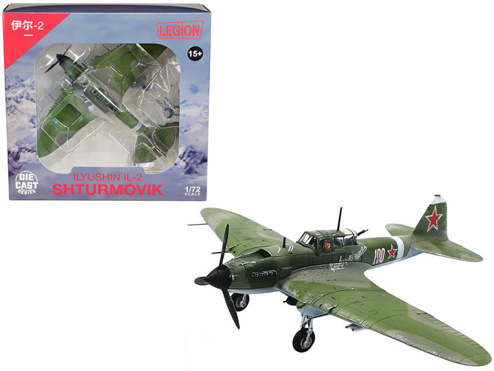 Ilyushin IL-2M3 Sturmovik Aircraft #100 Green Camouflage "Piloted by Vasily Emelyanenko" Soviet Air Force 1/72 Diecast Model Airplane by Legion-0