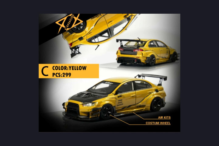 Mitsubishi Evolution X Varis Widebody in Candy Blue OR Yellow 1:64 by Error 404 Yellow