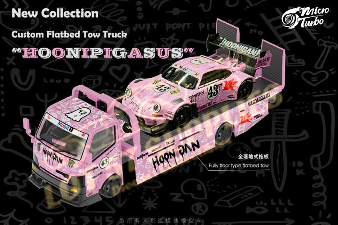 HINO 300 Custom Flatbed Truck in Pink "Hoonipigasus" 1:64 by MicroTurbo