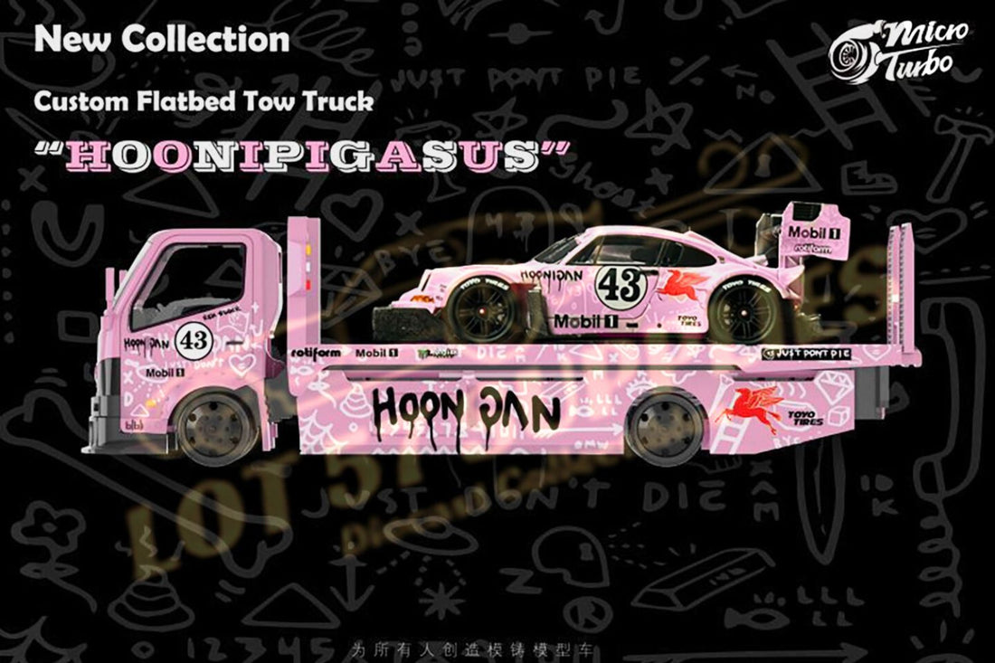 HINO 300 Custom Flatbed Truck in Pink "Hoonipigasus" 1:64  by MicroTurbo Side View