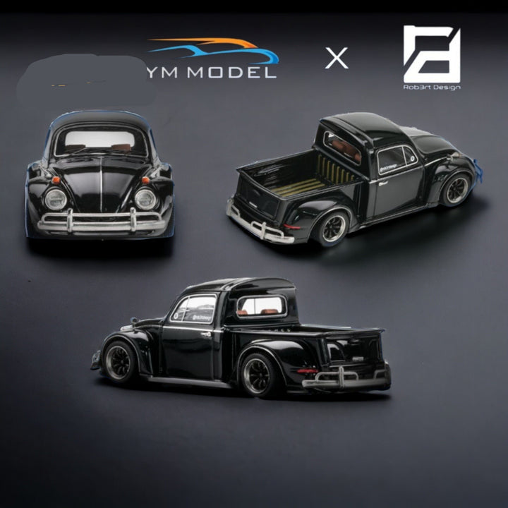 Volkswagen Beetle Pickup Truck FUSCUP in Black 1:64 by YM Model X Robert Design Multi View