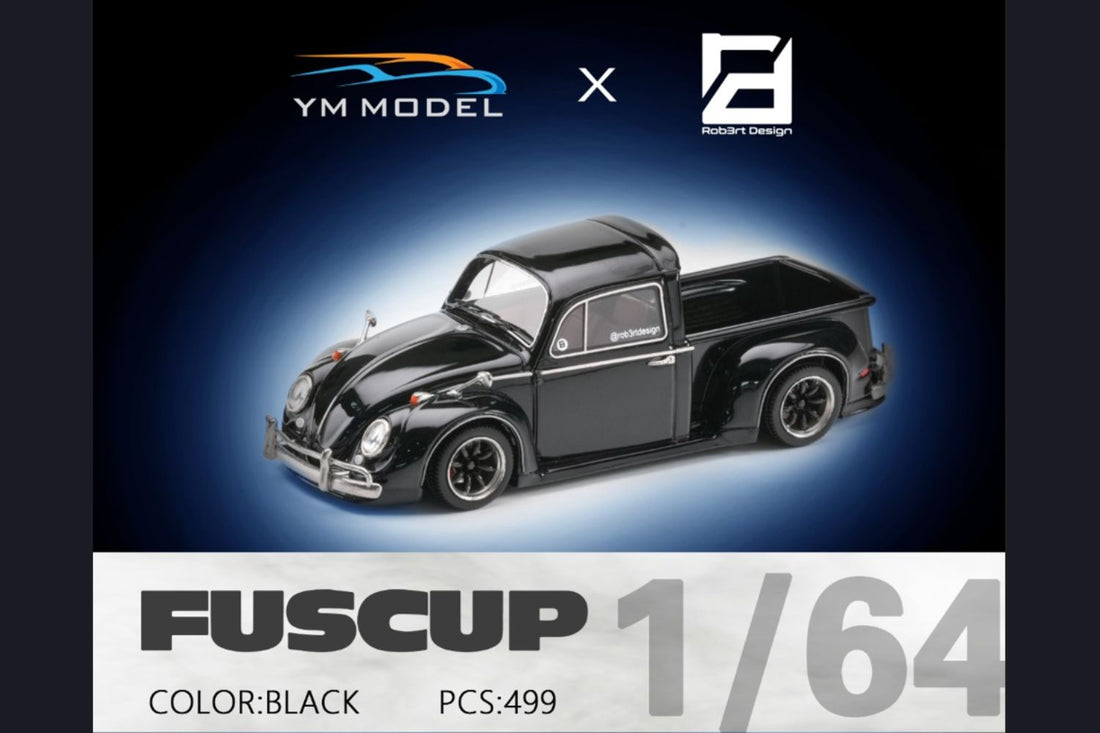 Volkswagen Beetle Pickup Truck FUSCUP in Black 1:64 by YM Model X Robert Design Angled Front View