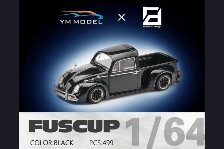 Volkswagen Beetle Pickup Truck FUSCUP in Black 1:64 by YM Model X Robert Design Angled Front View