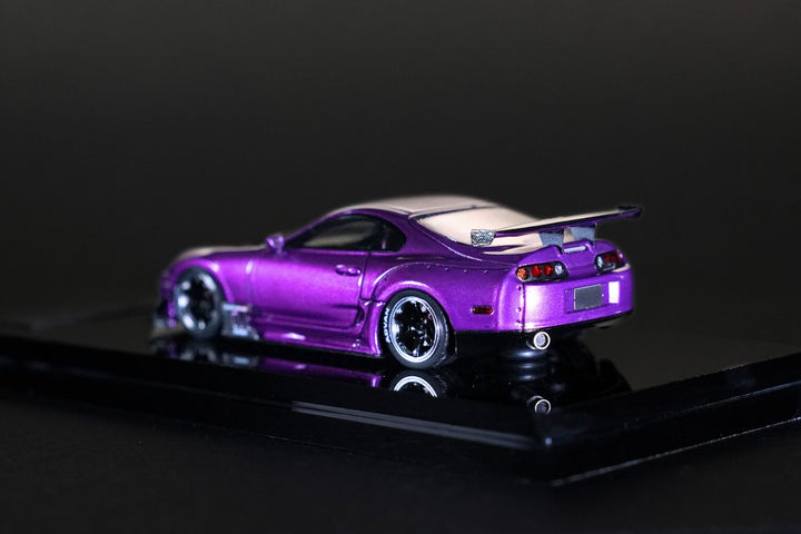 Toyota Supra JZA80 Limited to 199 Pcs + Bonus Gift Custom Pin 1:64 by YM Model Angled Rear View