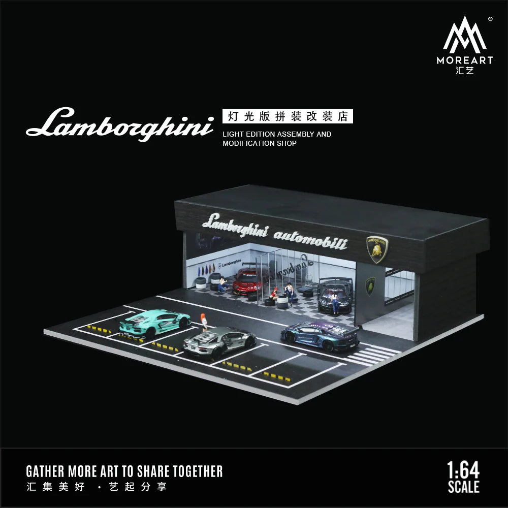 Lamborghini Shop Diorama 1:64 Scale by MoreArt View with Cars