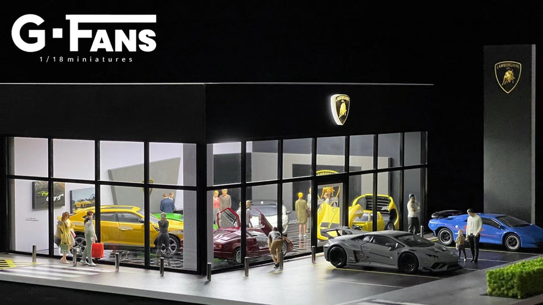 Lamborghini Showroom 1:64 Scale Diorama by G-Fans Close Up View