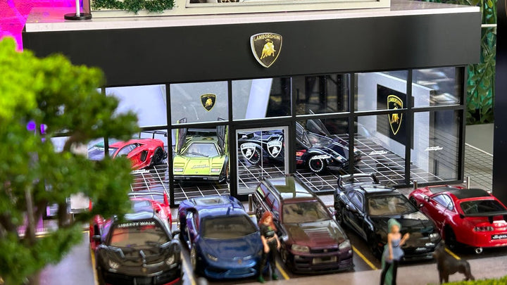 Lamborghini Showroom 1:64 Scale Diorama by G-Fans Parking Lot View