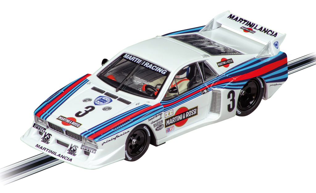 Lancia Beta Montecarlo Turbo "Lancia Martini Racing, #3", Daytona 1981 Digital 1:32 Scale Slot Car by Carrera 20031065 Front and Side View