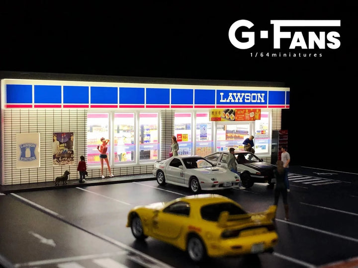 Lawson Convenience Store Diorama Model 1:64 Scale by G-Fans with Cars