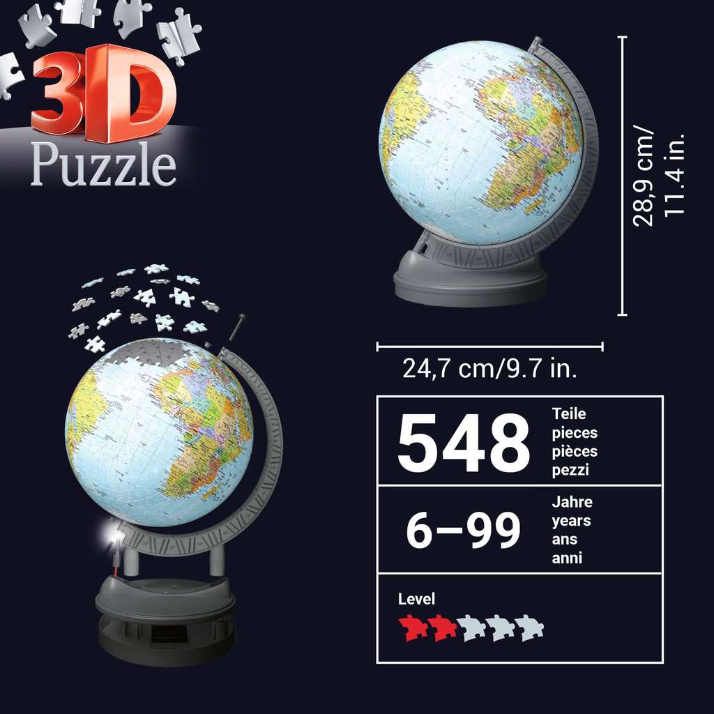 Light-Up Globe with Stand 548 Piece 3D Jigsaw Puzzle Ravensburger 5
