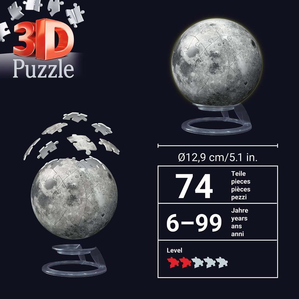 Rompecabezas 3D de 74 piezas de la Luna iluminada de Ravensburger