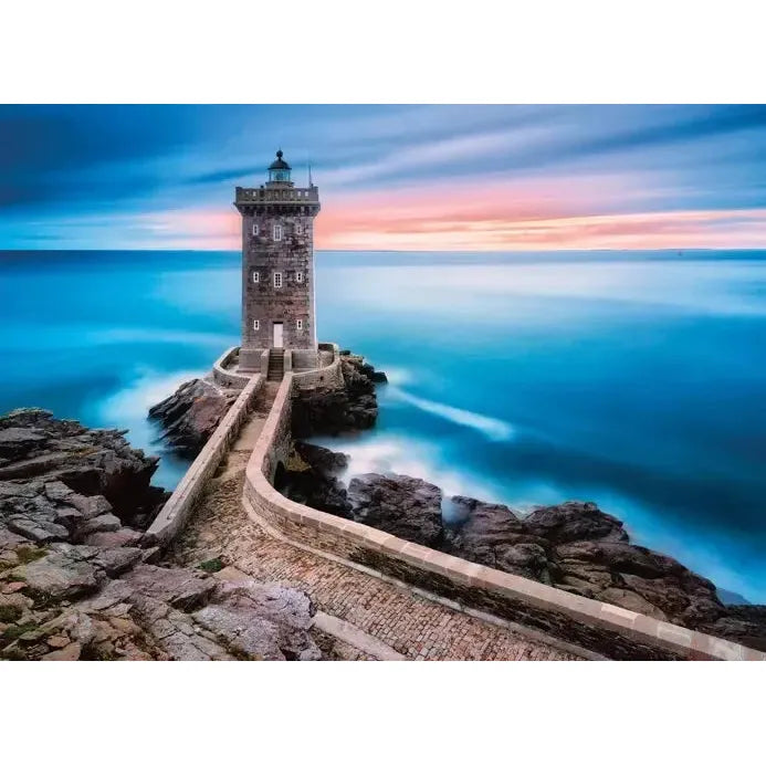 Clementoni Lighthouse 1000 Piece Jigsaw Puzzle featuring Kermorvan Lighthouse on the rocky Brittany coast of France - image