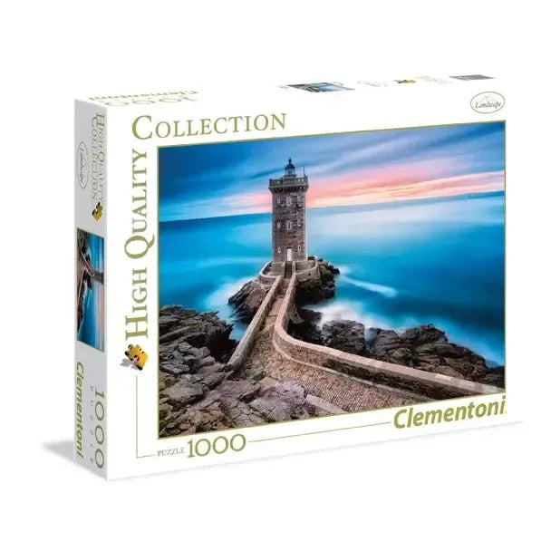 Clementoni Lighthouse 1000 Piece Jigsaw Puzzle featuring Kermorvan Lighthouse on the rocky Brittany coast of France