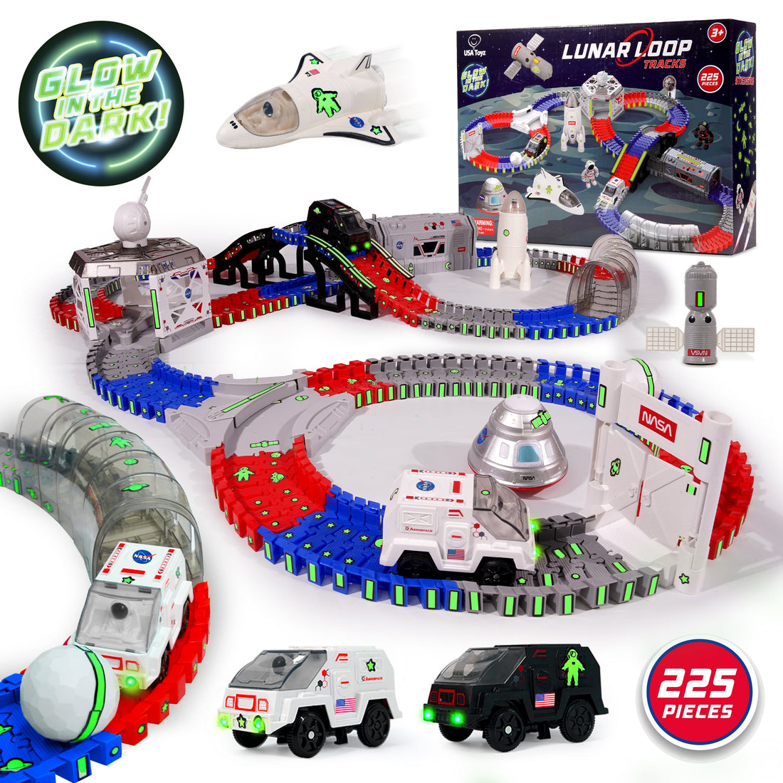 Lunar Loop NASA Space Tracks Playset 225 Pieces by USA Toyz