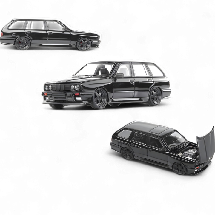 BMW E30 Crock - Openable Hood - Cambered in Full Black 1:64 by Mortal