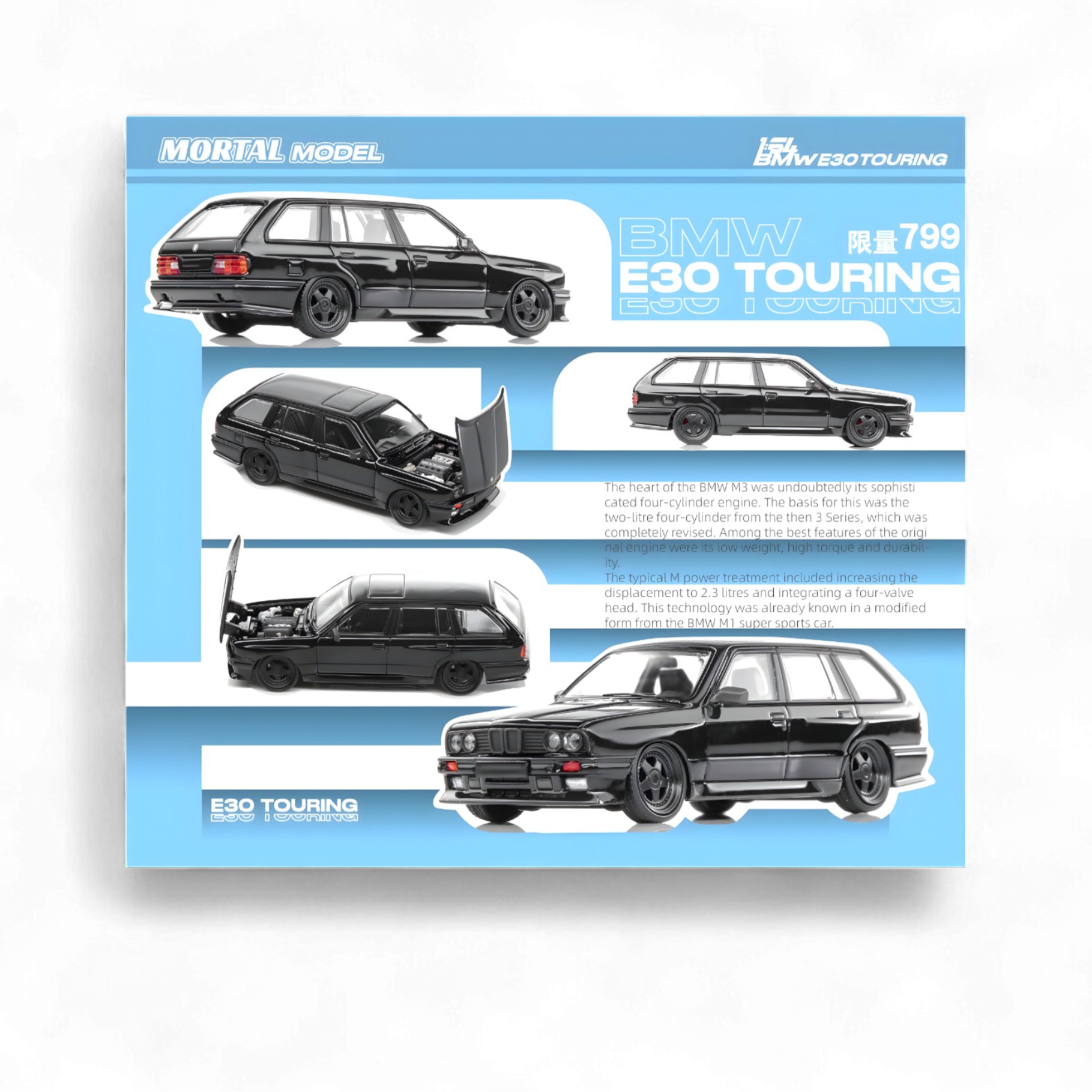 BMW E30 Crock - Openable Hood - Cambered in Full Black 1:64 by Mortal 2