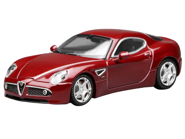 Front three-quarter view of the Alfa Romeo 8C Competizione Competition Red Metallic 1/64 diecast model by MotorHelix.