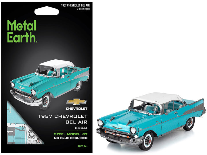 Chevrolet 1957 Bel Air Turquoise with White Top (Challenging Difficulty) Steel Model Kit  by Metal Earth