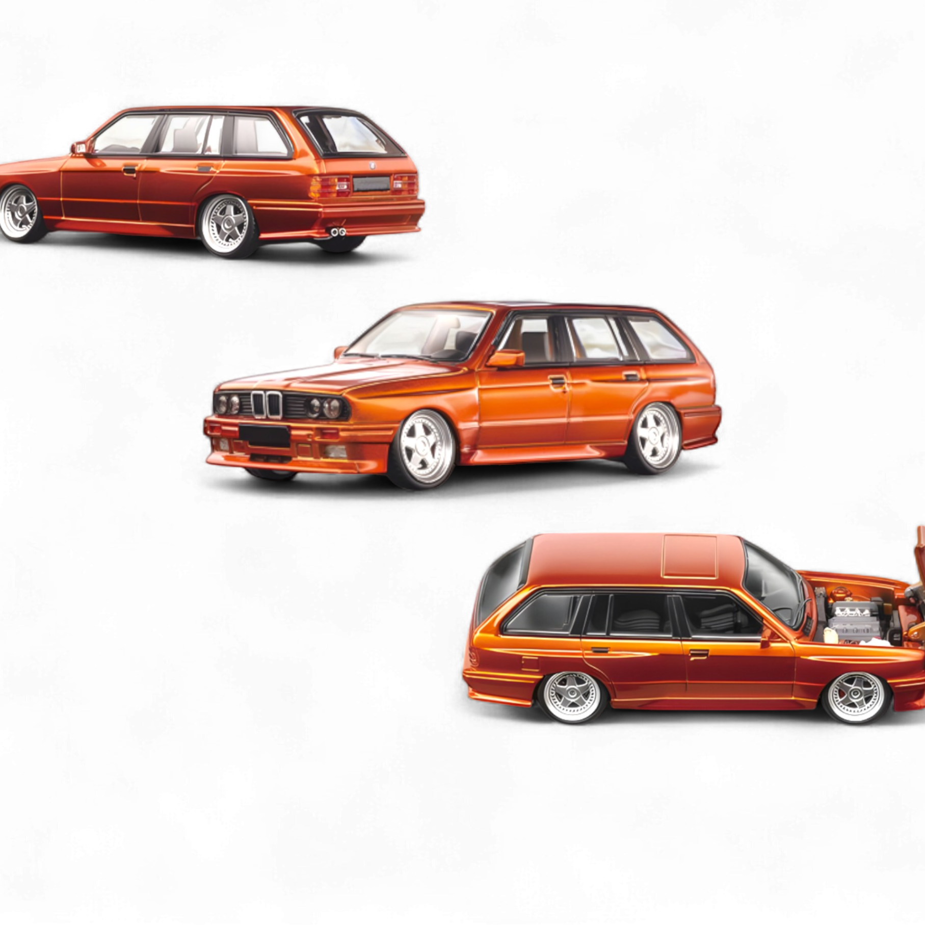 BMW E30 Crock - Openable Hood - Cambered in Sunset Orange 1:64 by Mortal