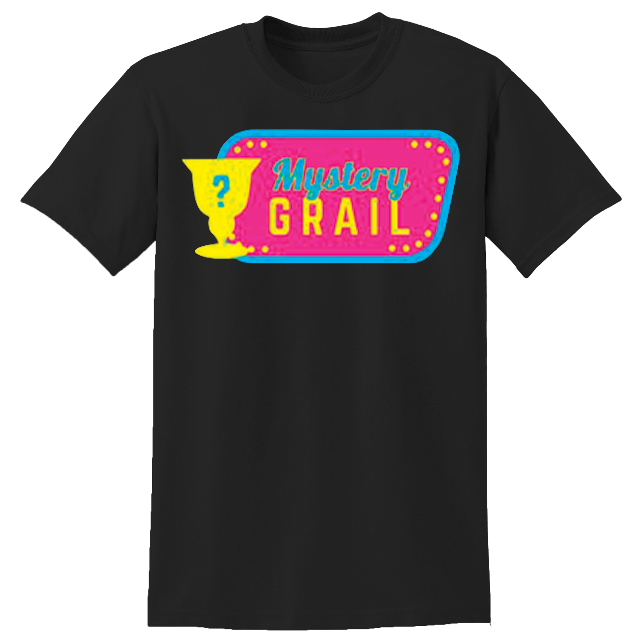 Collection of t-shirts with 'Mystery Grail' design in various colors  9