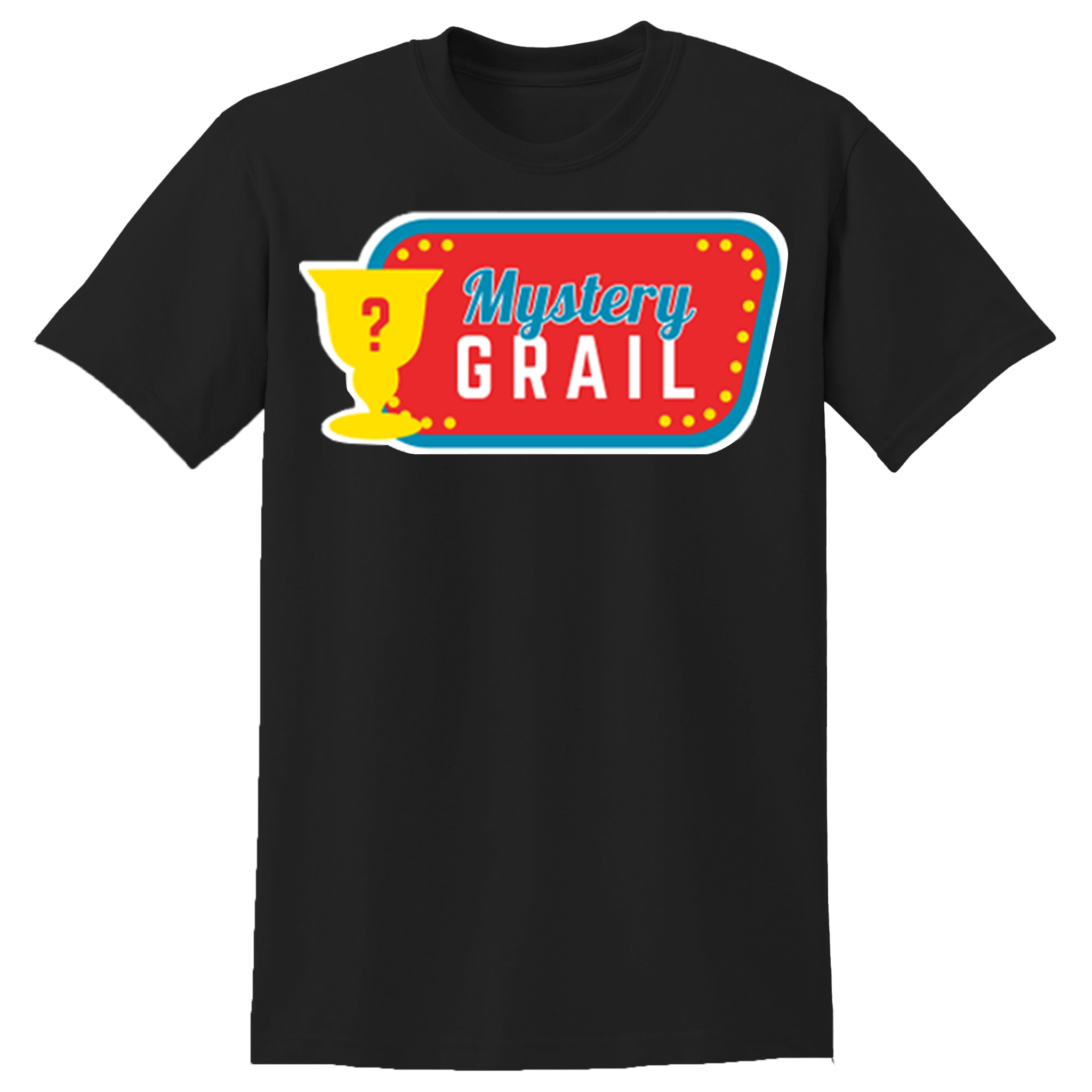 Collection of t-shirts with 'Mystery Grail' design in various colors  4