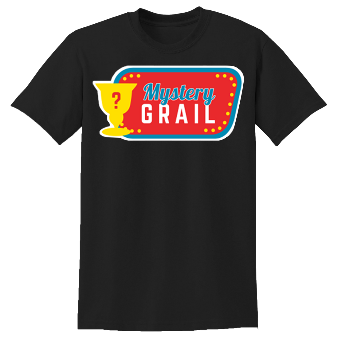 Collection of t-shirts with 'Mystery Grail' design in various colors  4