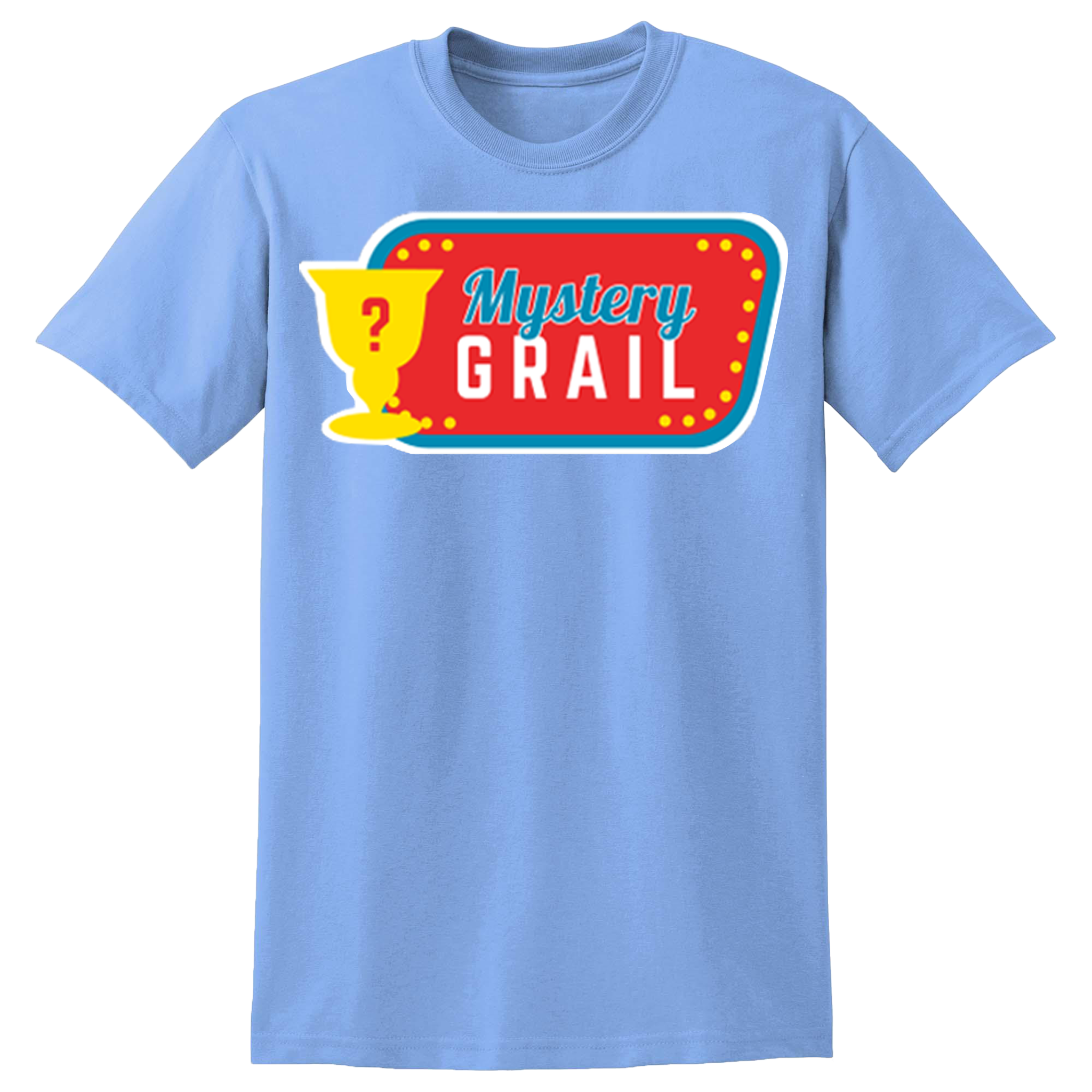 Collection of t-shirts with 'Mystery Grail' design in various colors  8