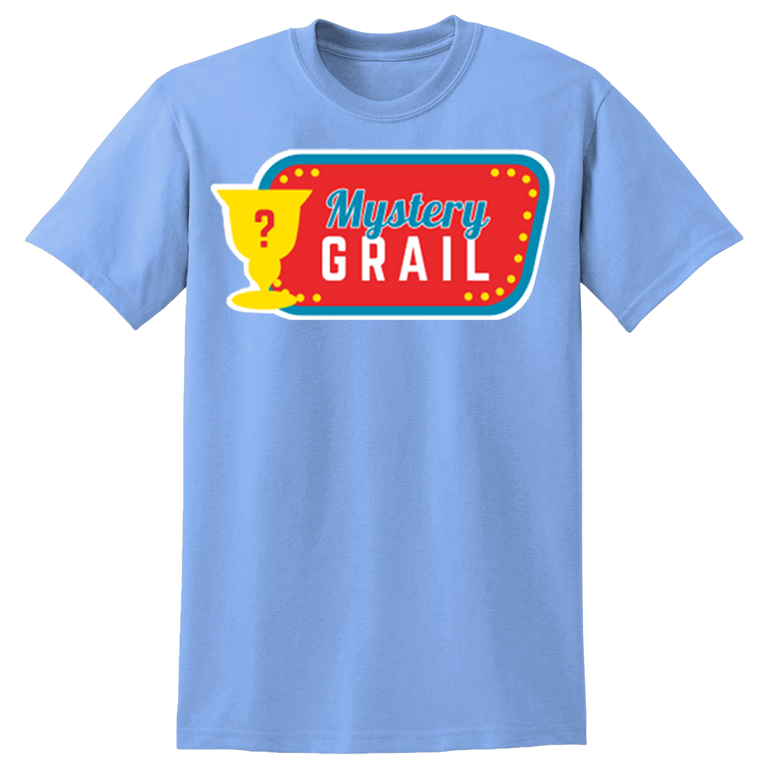 Collection of t-shirts with 'Mystery Grail' design in various colors  8
