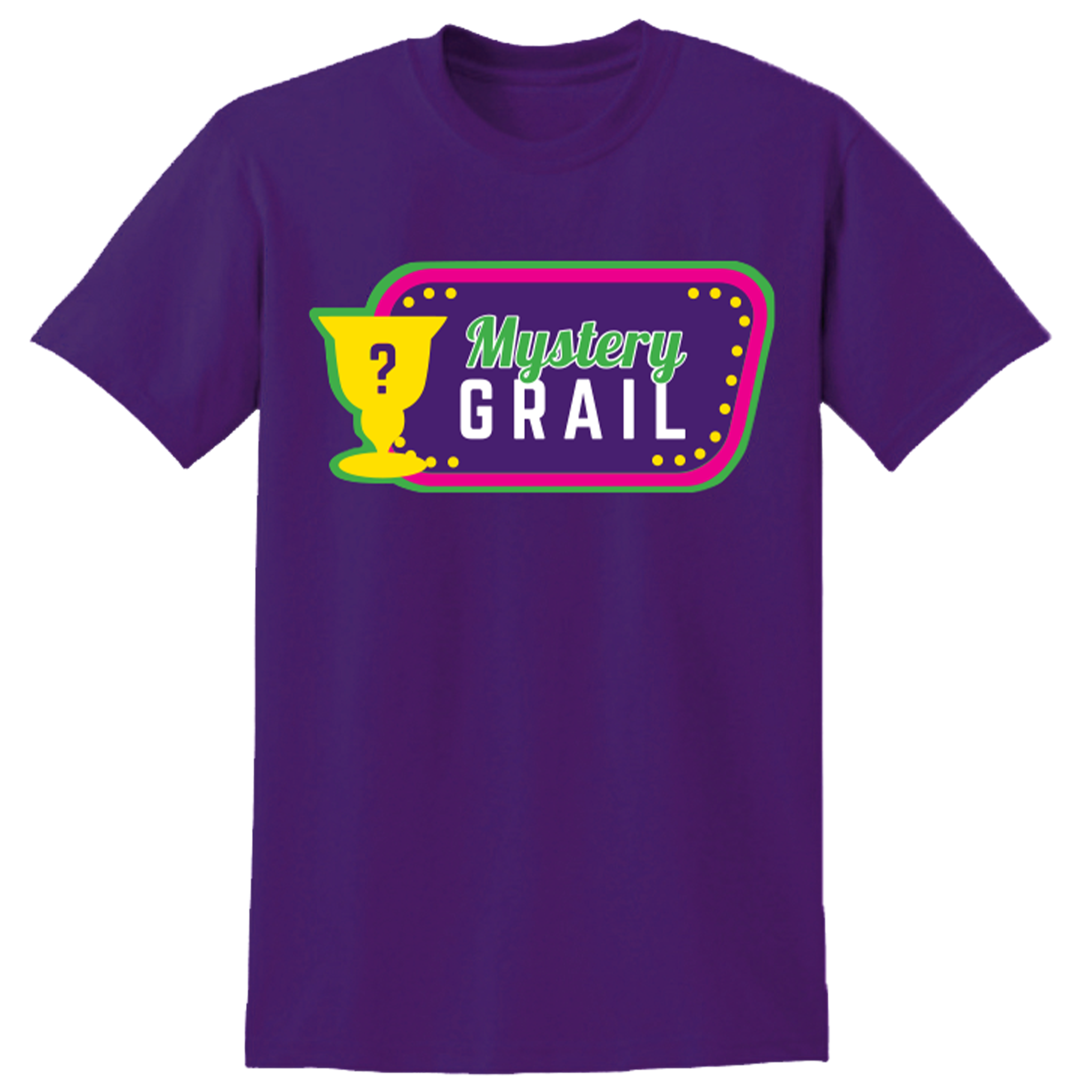 Collection of t-shirts with 'Mystery Grail' design in various colors  10