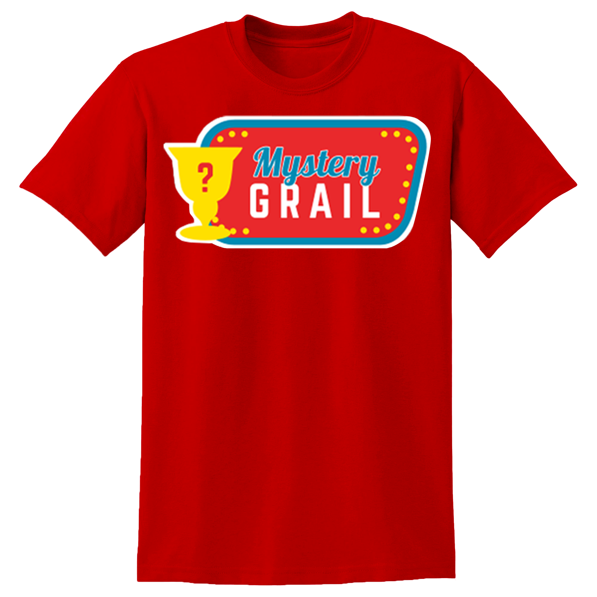 Collection of t-shirts with 'Mystery Grail' design in various colors  7