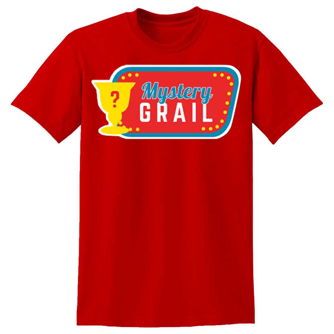 Collection of t-shirts with 'Mystery Grail' design in various colors  7
