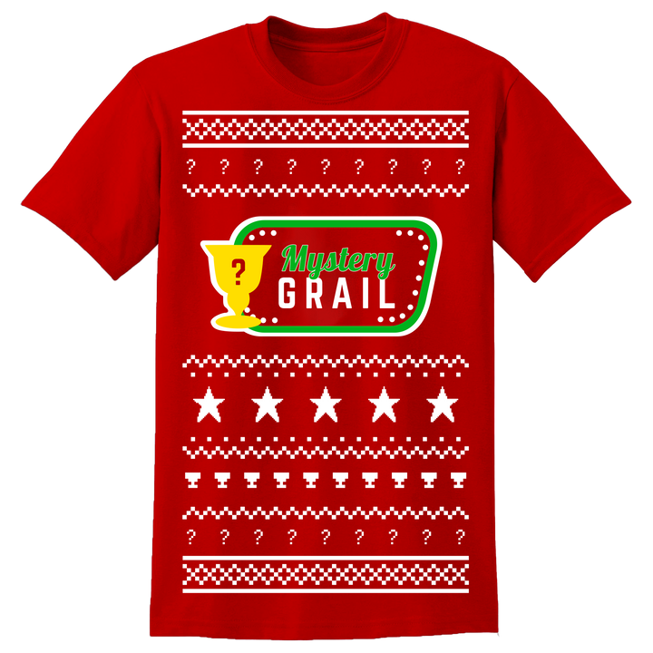 Collection of t-shirts with 'Mystery Grail' design in various colors  2