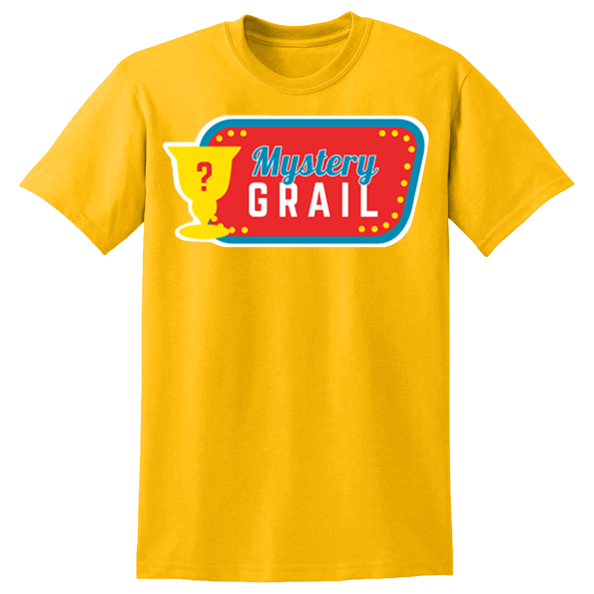 Collection of t-shirts with 'Mystery Grail' design in various colors  5