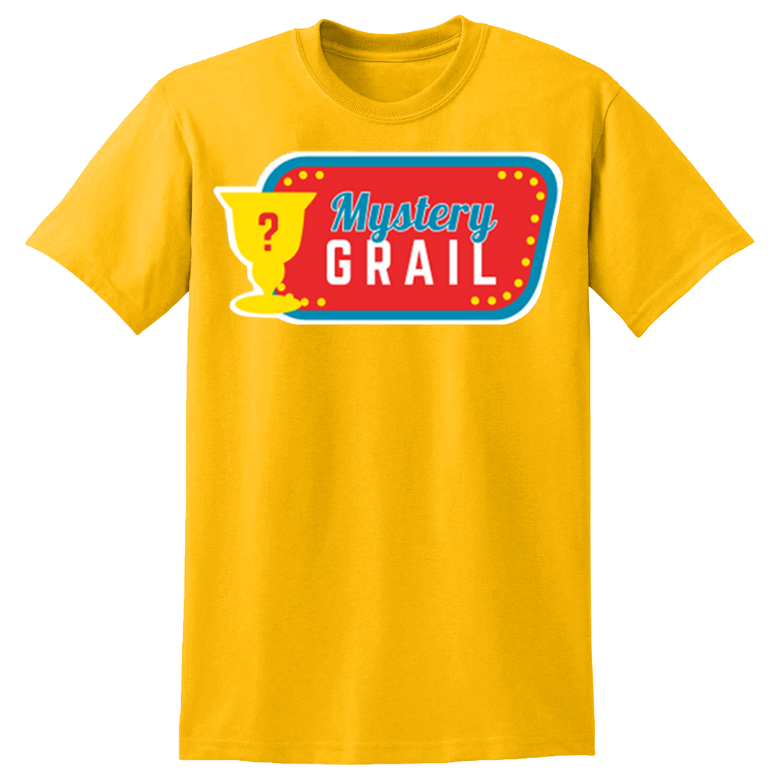 Collection of t-shirts with 'Mystery Grail' design in various colors  5