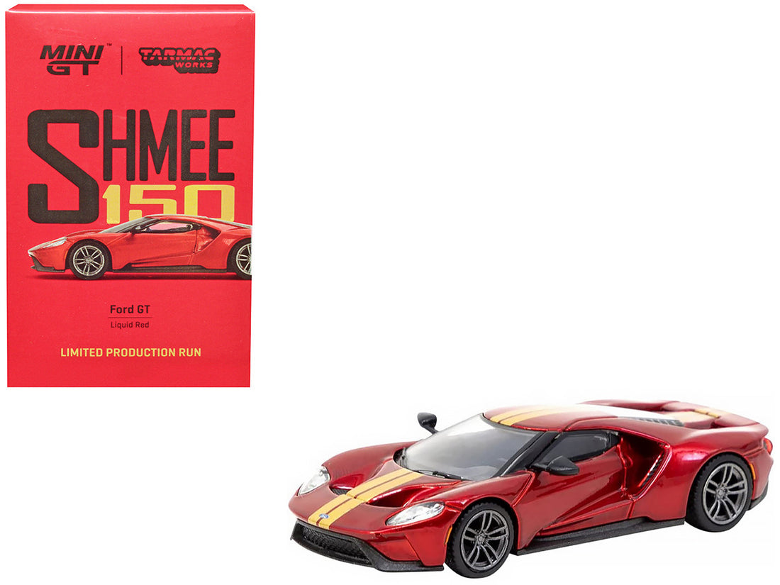 Ford GT Liquid Red Metallic with Gold Stripes "Shmee150 Collection" "Collaboration Model" 1/64 Diecast Model Car by Mini GT & Tarmac Works-0