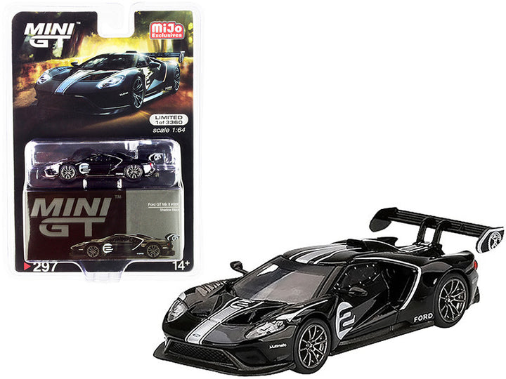 Ford GT Mk II #2 Shadow Black with Silver Stripes Limited Edition to 3360 pieces Worldwide 1/64 Diecast Model Car by Mini GT-0