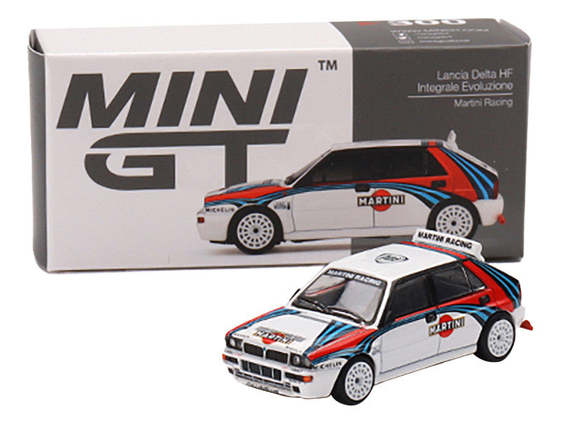 Lancia Delta HF Integrale Evoluzione White with Graphics "Martini Racing" 1/64 Diecast Model Car by Mini GT-3