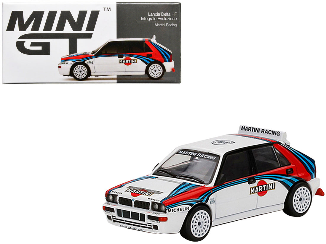 Lancia Delta HF Integrale Evoluzione White with Graphics "Martini Racing" 1/64 Diecast Model Car by Mini GT-0