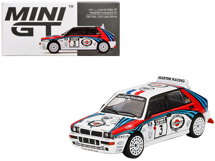 Lancia Delta HF Integrale Evoluzione #3 Didier Auriol - Bernard Occelli Winner "Rally 1000 Lakes" (1992) 1/64 Diecast Model Car by Mini GT-0