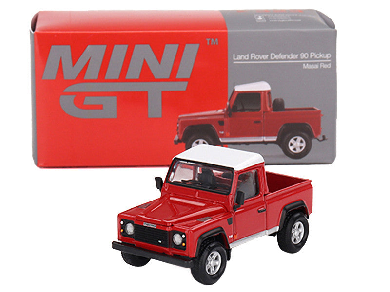 Land Rover Defender 90 Pickup Truck Masai Red Limited Edition to 1800 pieces Worldwide 1/64 Diecast Model Car by Mini GT-3