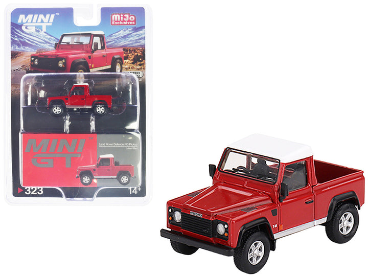 Land Rover Defender 90 Pickup Truck Masai Red Limited Edition to 1800 pieces Worldwide 1/64 Diecast Model Car by Mini GT-0