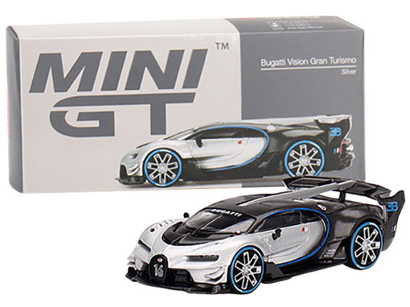 Bugatti Vision Gran Turismo Silver Metallic and Carbon Limited Edition to 9600 pieces Worldwide 1/64 Diecast Model Car by Mini GT-3