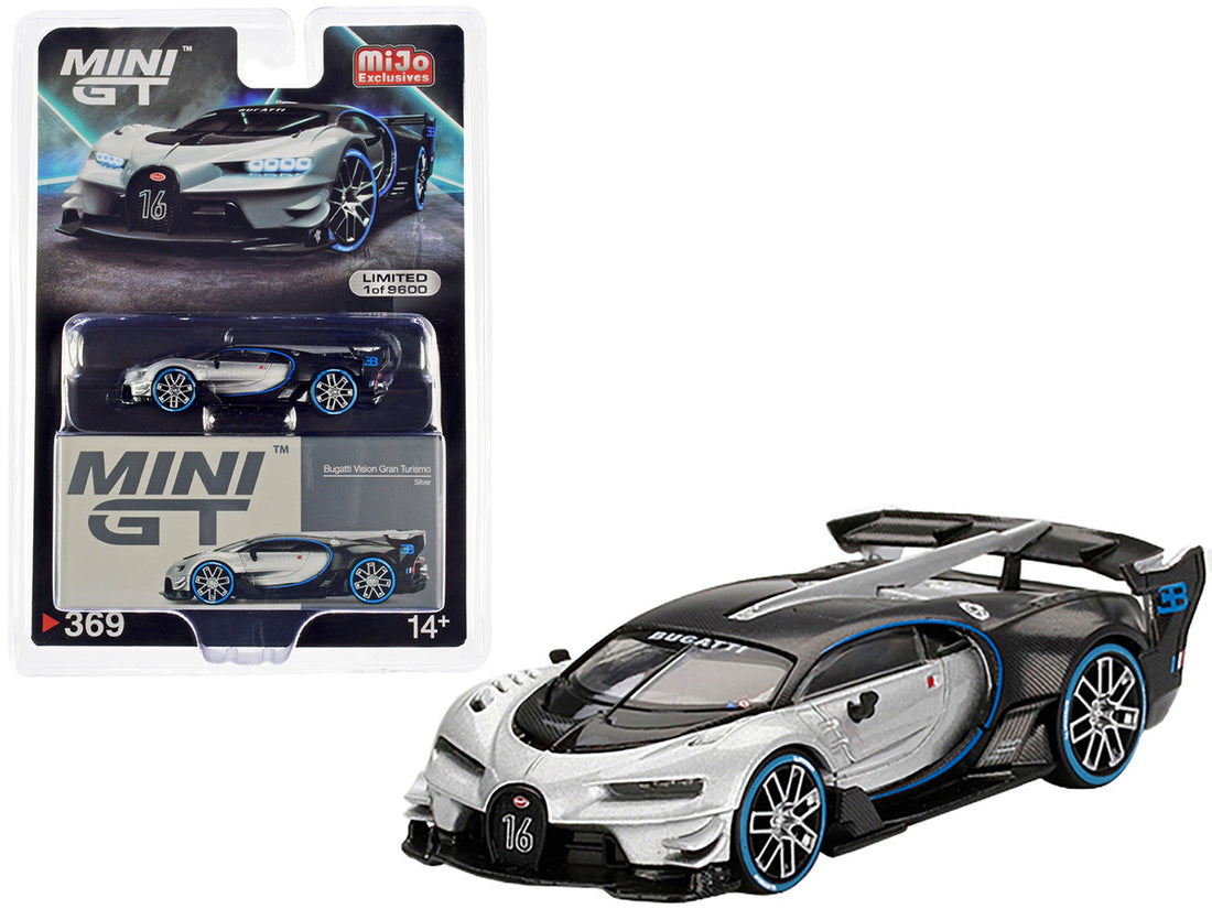 Bugatti Vision Gran Turismo Silver Metallic and Carbon Limited Edition to 9600 pieces Worldwide 1/64 Diecast Model Car by Mini GT-0