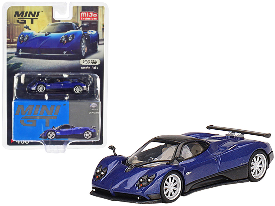 Pagani Zonda F Blu Argentina Blue Metallic with Black Top Limited Edition to 3000 pieces Worldwide 1/64 Diecast Model Car by Mini GT-0