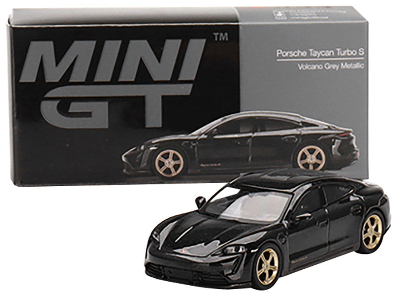 Porsche Taycan Turbo S Volcano Gray Metallic Limited Edition to 1800 pieces Worldwide 1/64 Diecast Model Car by Mini GT-3