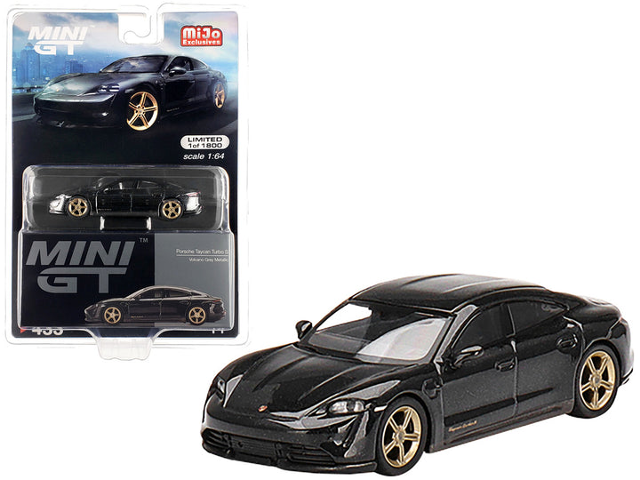 Porsche Taycan Turbo S Volcano Gray Metallic Limited Edition to 1800 pieces Worldwide 1/64 Diecast Model Car by Mini GT-0