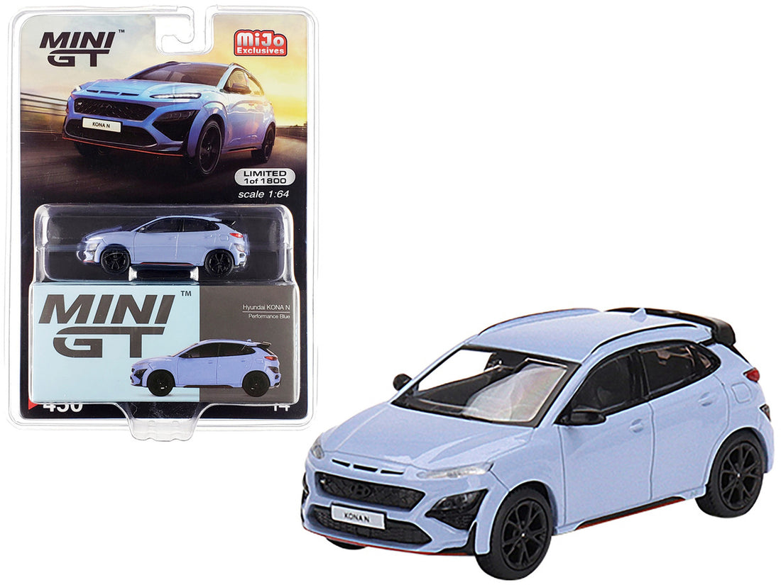 Hyundai Kona N Performance Light Blue Limited Edition to 1800 pieces Worldwide 1/64 Diecast Model Car by Mini GT-0