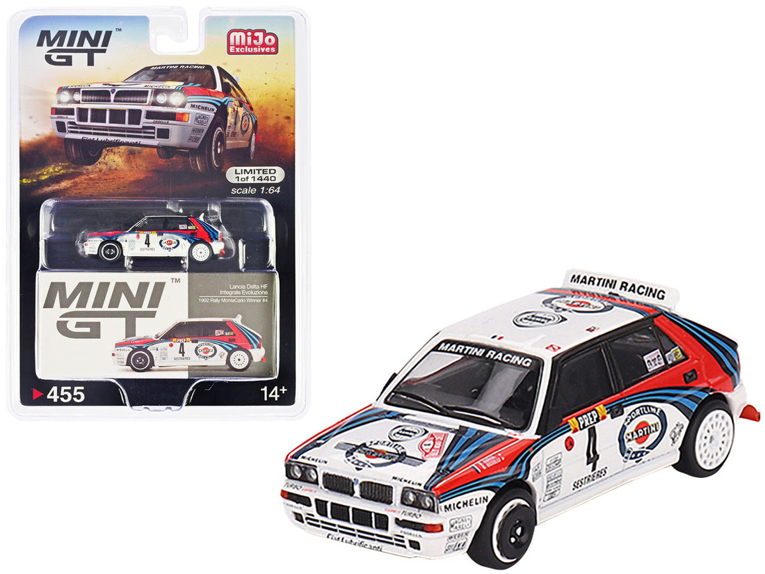 Lancia Delta HF Integrale Evoluzione #4 Didier Auriol - Bernard Occelli "Martini Racing" Winner "Rally MonteCarlo" (1992) Limited Edition to 1440 pieces Worldwide 1/64 Diecast Model Car by Mini GT-0